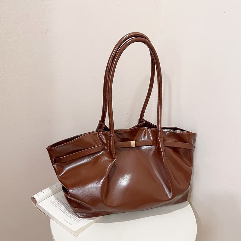 Cross-border Soft Leather Large Capacity Tote Bag for Women, Premium Versatile Commuter Handbag, Solid Color Shoulder Bag, Underarm Bag