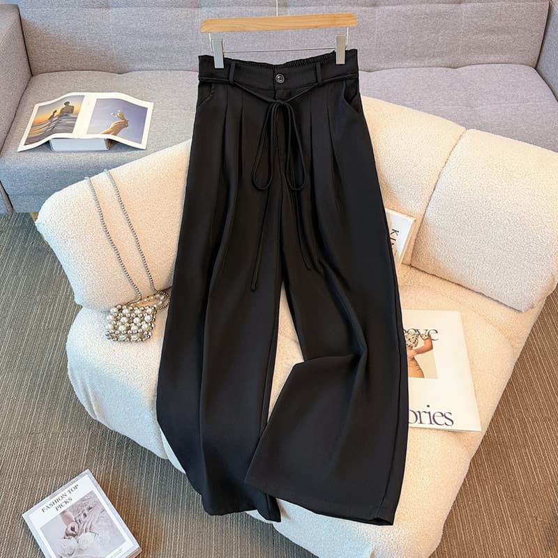 Plus Size Women's Black Dress Pants for 130-350 lbs, Loose Wide Leg Trousers, New Spring/Autumn Flowing Straight Leg Pants
