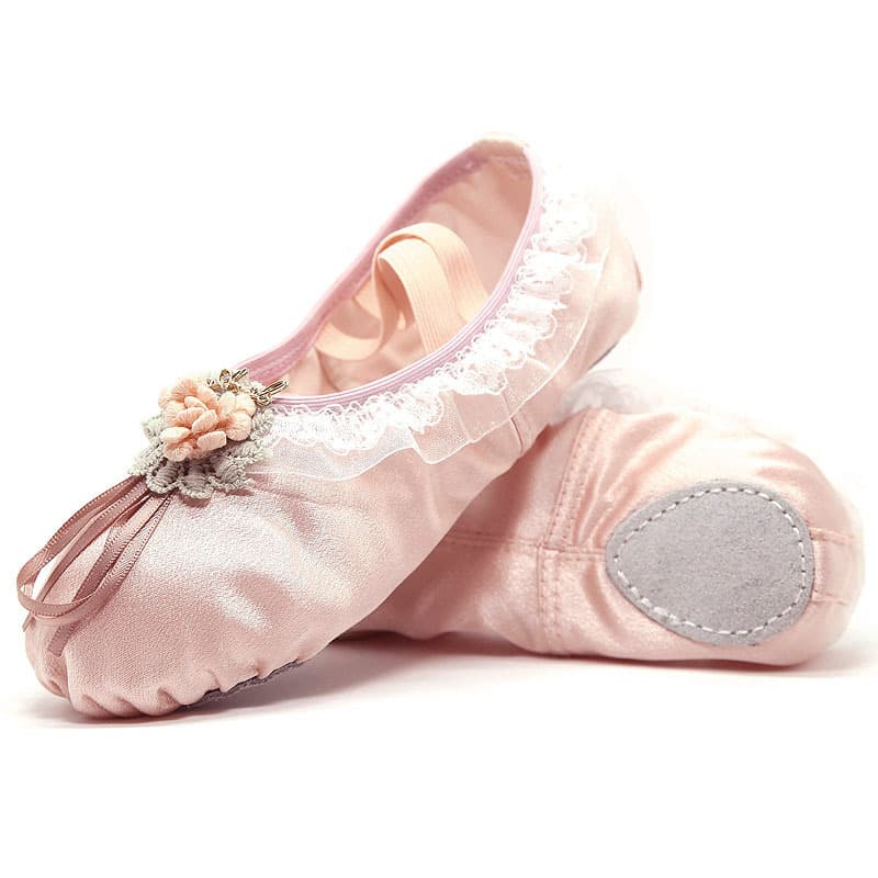 2021 new style children's crystal satin floral toe dance shoes, soft-soled summer ballet shoes, adult practice dance shoes