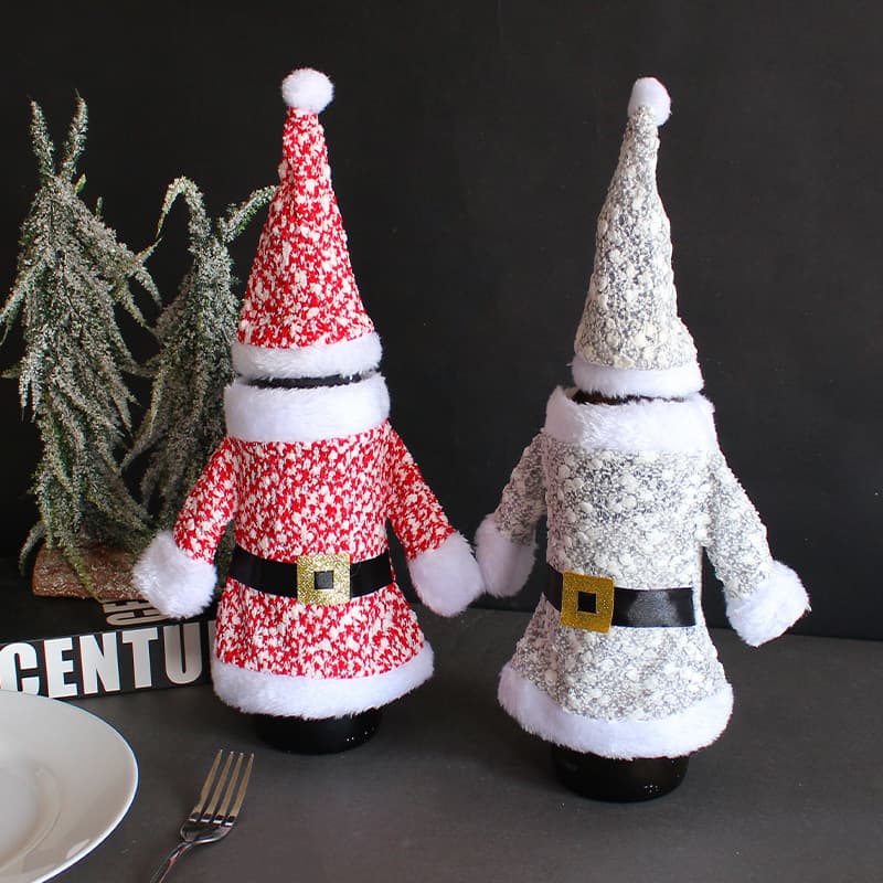 Cross-border Lichen Christmas Decoration New Style Knitted Wine Bottle Cover with Hat and Scarf, 3D Red Wine Sleeve, Table Wine Bag
