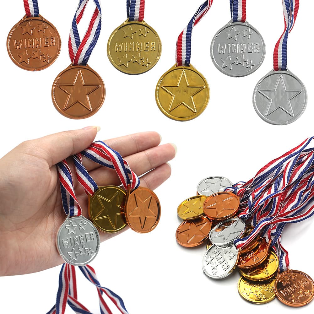 Five-Point Star Medals Gold/Silver/Bronze Three-Color Star Electroplated Tags, Children's Sports Awards Party Small Gift Toys