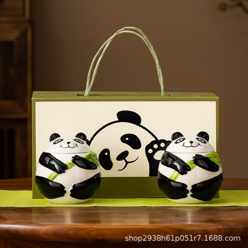 Minimalist Panda Ceramic Tea Caddy for Green Tea, Biluochun, Maofeng, or Maojian, Empty Sealed Container Gift Box as Souvenir
