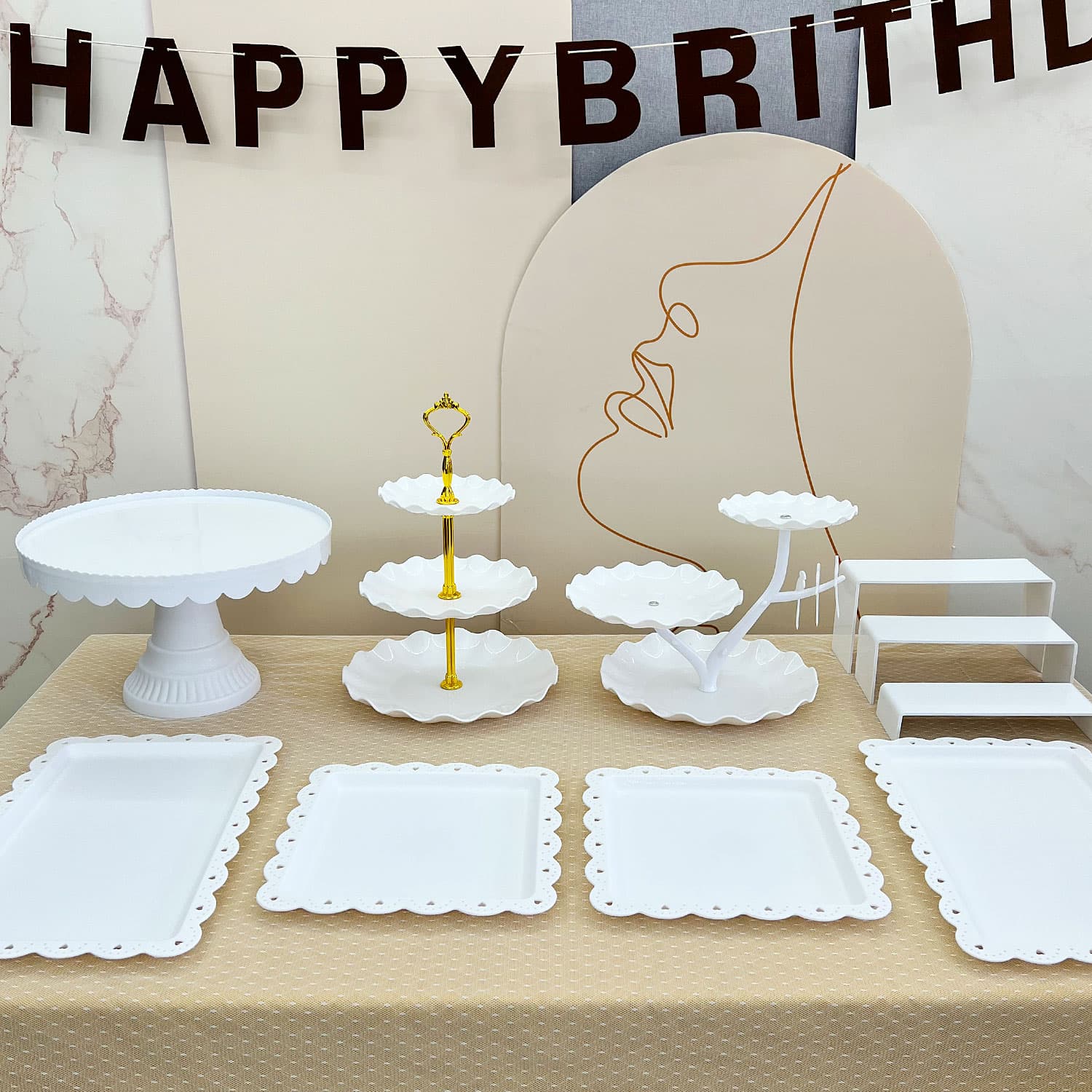 Decorative Ornament Dessert Table Display Tea Break Display Stand High-Footed Cake Tray Pastry Platter Multi-Layer Snack Stand