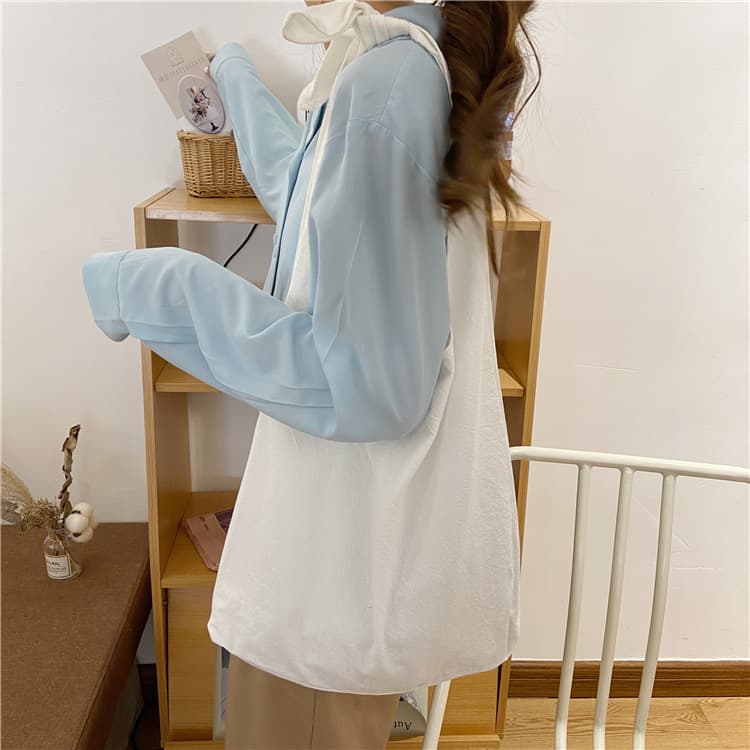 Fresh Pure Color Korean Style Single Shoulder Bag Handheld Vest Bag for Women Cotton Lining Soft Polyester Material