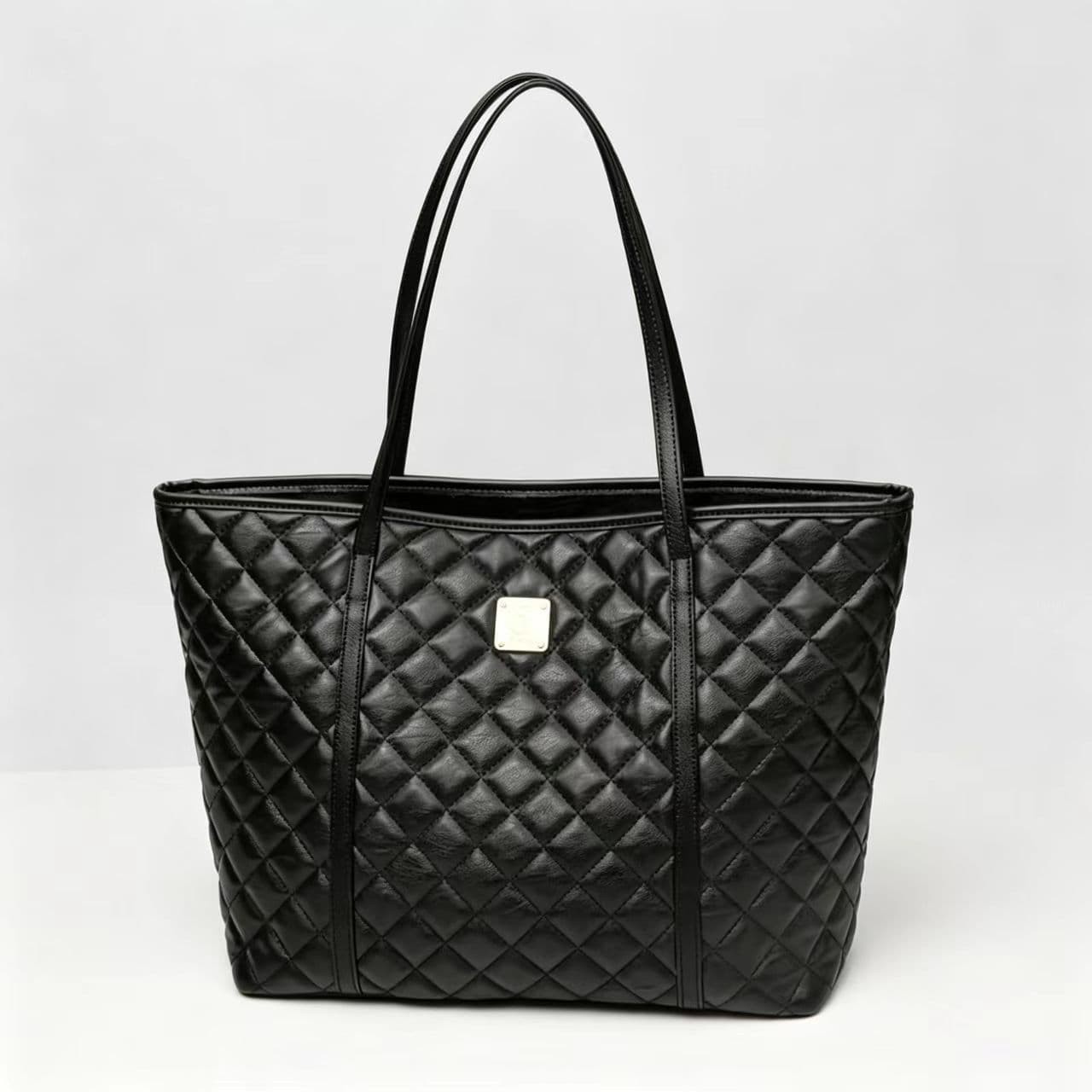Black bag, versatile for commuting, large-capacity tote bag, fashionable classic embroidered rhombus hand-held shopping bag, shoulder bag for women