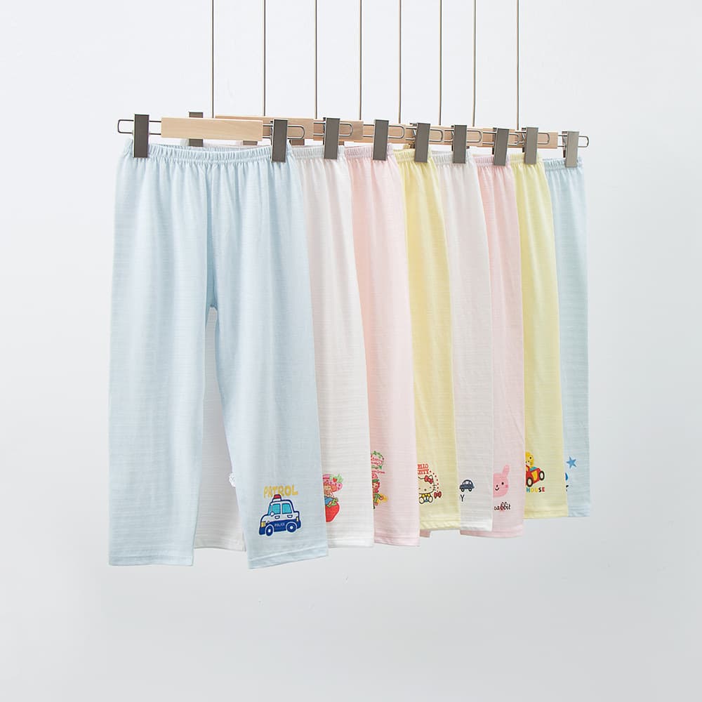 Children's pure cotton loungewear, thin bamboo cotton pajamas for boys and girls, baby open-crotch long pants, wholesale from manufacturer.