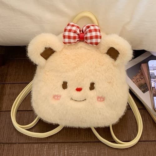 Korean Version of the Ins Cartoon Plush Butter Bear Backpack for Women, Niche Design, Cute, Fashionable and Versatile Handbag