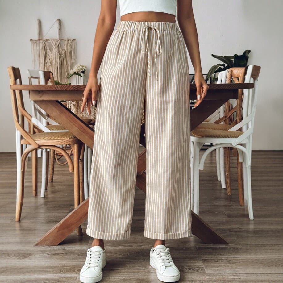 2026 European and American Cross-Border Export Amazon Striped Ankle Pants Casual Loose Straight-Leg Pants Wide-Leg Pants Casual Pants