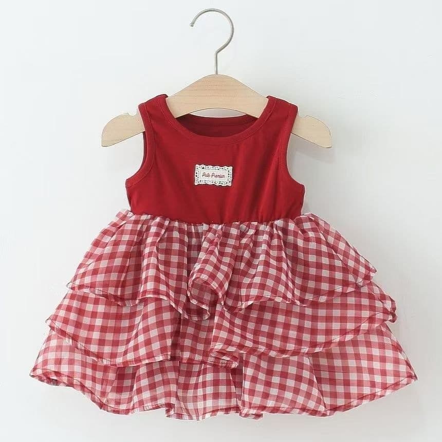 Girls Sleeveless Dress Summer, Baby Girl Checkered Puffy Dress, Patchwork Vest Princess Dress Fashionable