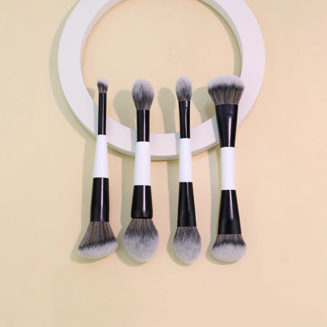 Hot New 4-Piece Dual-Ended Foundation Brush, Powder Brush, Blush Brush, Highlighter Brush, Makeup Tools, Contour Brush, Makeup Brush Set