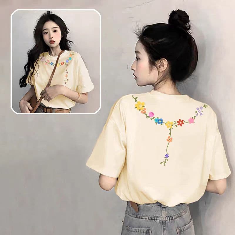 Pure Cotton Short-Sleeved T-Shirt for Women 2025 New Popular Summer Design Niche T-Shirt Fashionable Versatile Top