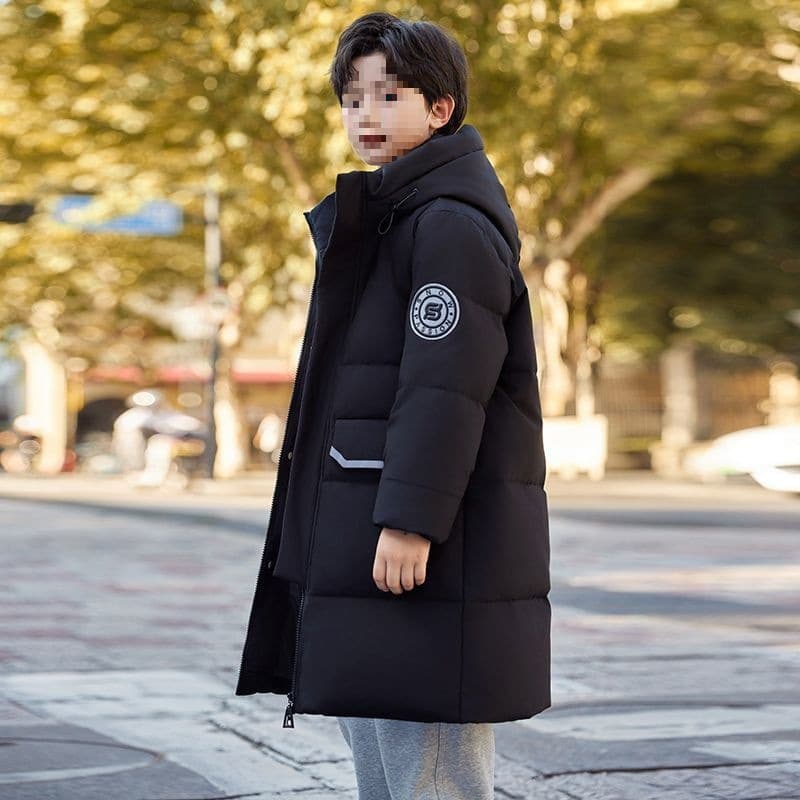 Children's Down Jacket Boys and Girls Mid-length Stylish Korean Style New Hooded Mid-Childhood Thickened Winter Warm Coat
