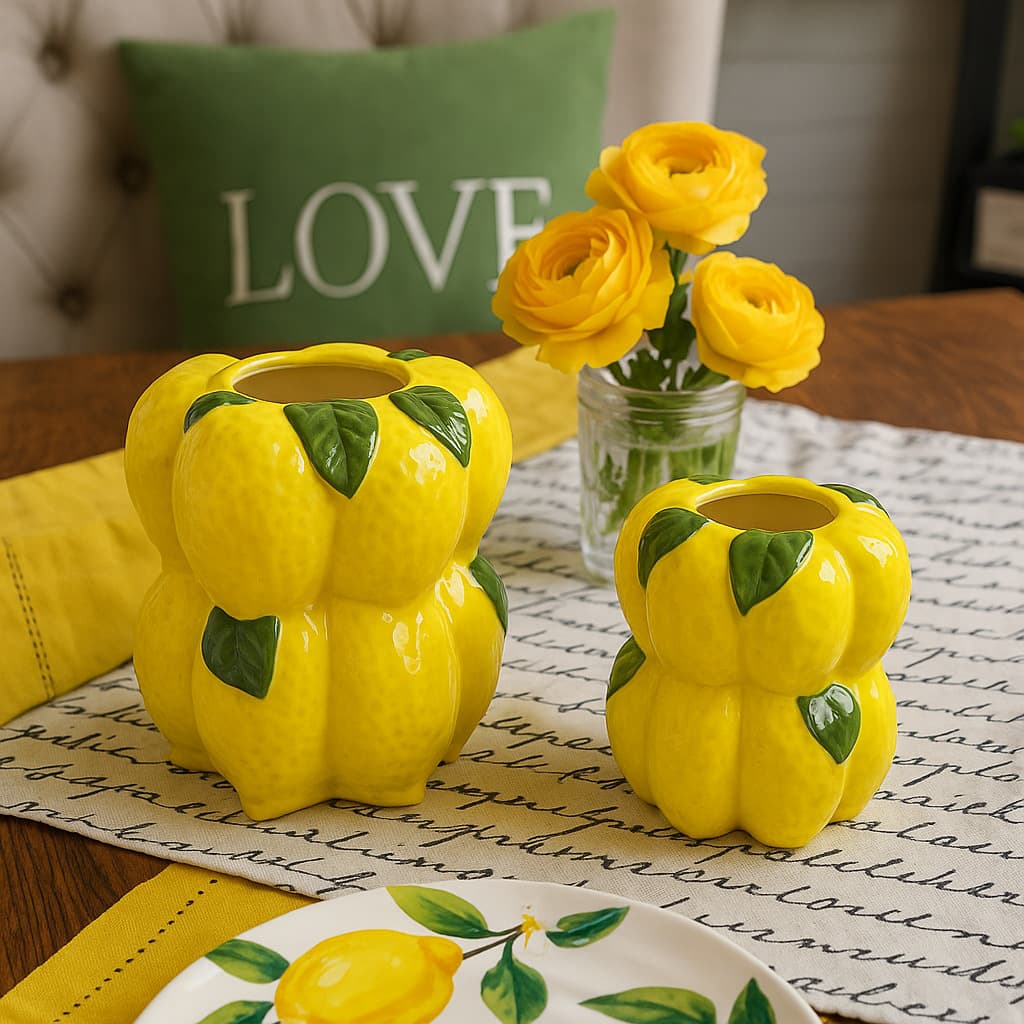Dopamine Fruit Lemon Element Hand-Painted Cartoon Ceramic Vase Flower Utensils Crafts Ornaments Home Decorations