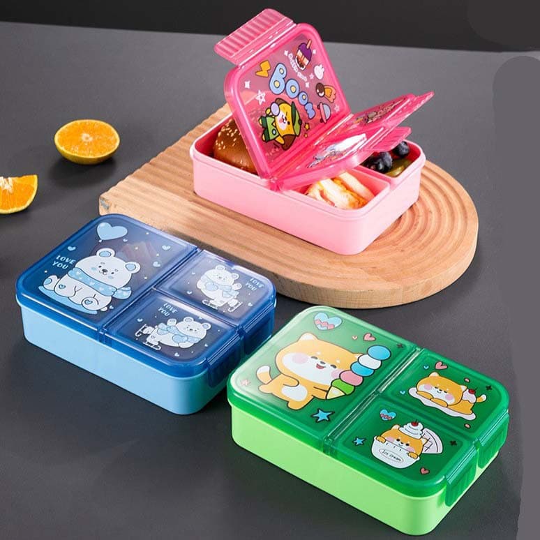 Cartoon PU Flip-Top Lunch Box, Multi-Layer Divided Bento Box, Food-Grade Insulated Sealed Meal Box, Student Lunch Box for Bringing Meals