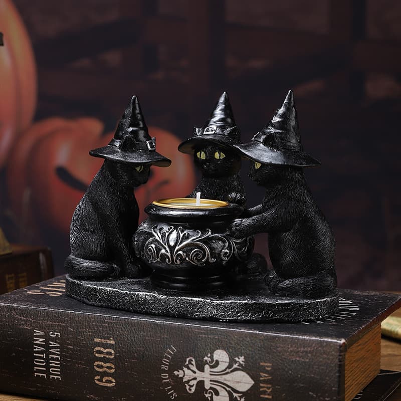 Cross-border Halloween Candle Holder Decorations Ghost Witch Magic Cat Skull Halloween Atmosphere Decoration Props