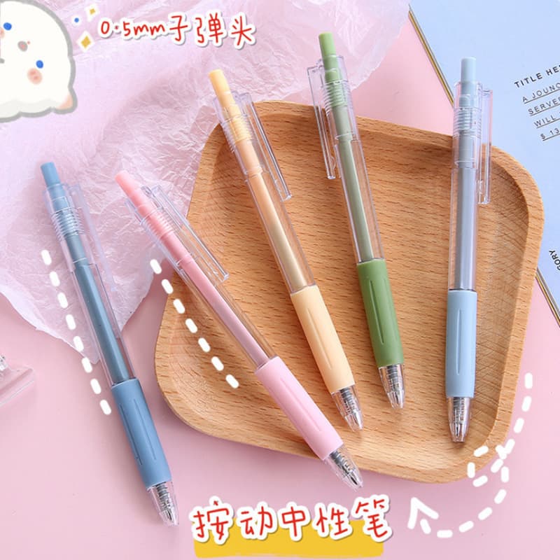 Press gel pen ballpoint pen student cute creative supplies stationery transparent wholesale pen set cultural plastic