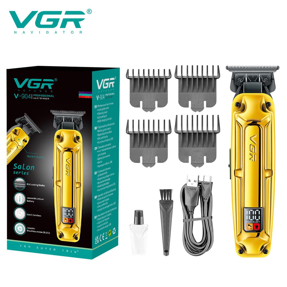 VGR904 cross-border metal oil hair clipper hair salon men's electric hair clipper digital display carving push white shaver