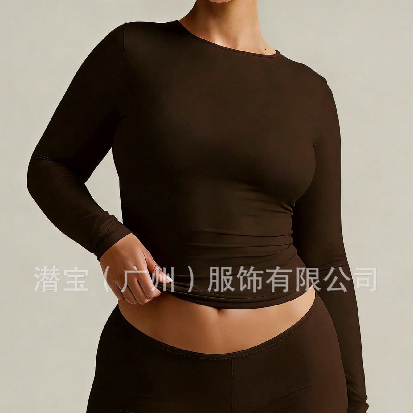 New Cross-Border Export European and American Women's Tight Round Neck Long Sleeve Top High-Stretch Solid Color Sportswear Fitness Wear