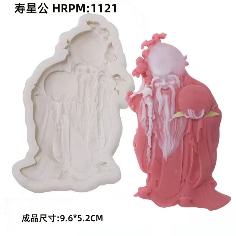 3D Longevity Deity God of Longevity and Goddess of Longevity Chocolate Mousse Soft Clay Fondant Cake Silicone Mold Baking Tool