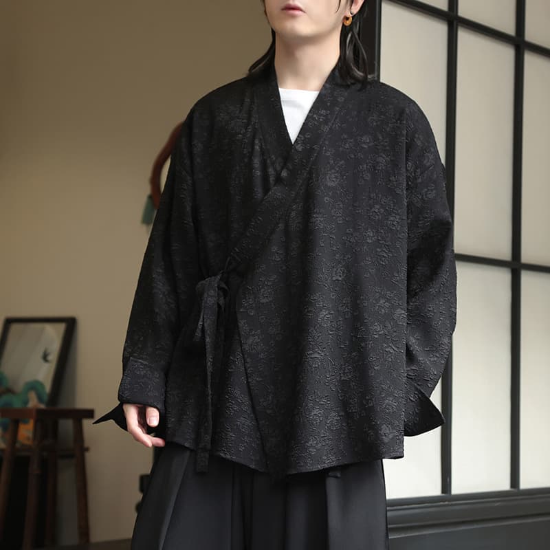 Chinese Style Men's Spring Long Sleeve Shirt Cross Collar Cardigan Improved Hanfu Cotton Linen Button Knot New Chinese Jacket for Men
