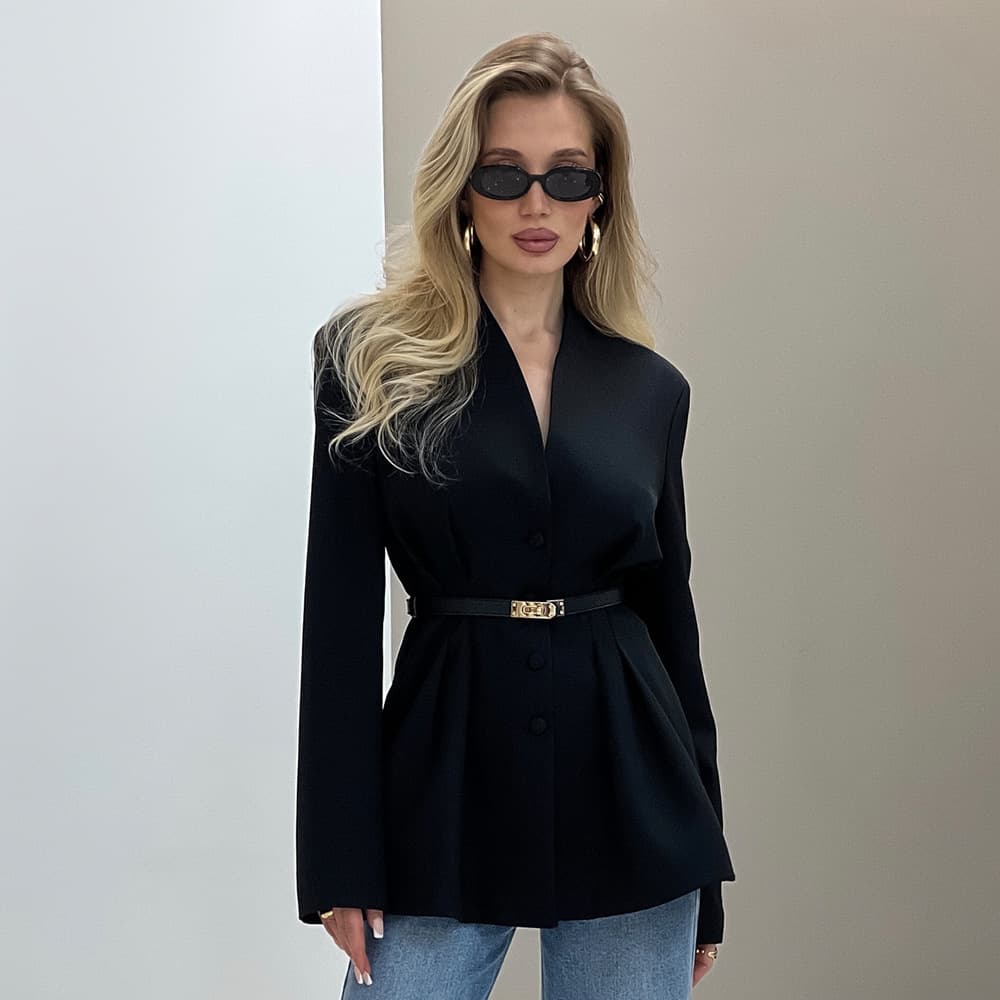 Cross-Border Fitted Blazer Jacket European American 2025 Fall Winter New V-Neck Waist-Cinching Office Blazer for Women