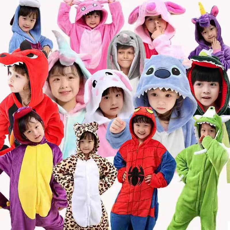 Cartoon Onesie Animal Pajamas Flannel Children's Pikachu Dinosaur Panda Totoro Robe Drop Shipping