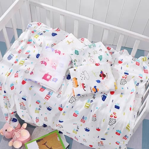 Newborn Carry Blanket Foreign Trade Wholesale, Cartoon Print Gauze Bamboo Cotton Swaddle, Infant Gauze Wrapping Sheet, Air Conditioning Quilt