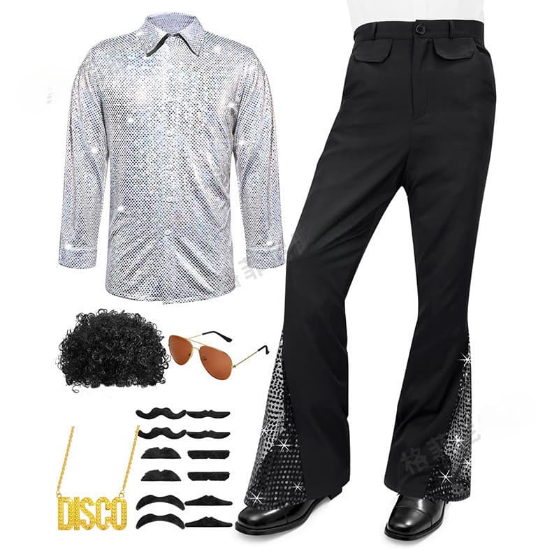 2025 New Retro 70s Men's Classic Casual Sequin Flared Pants Disco Performance Costume