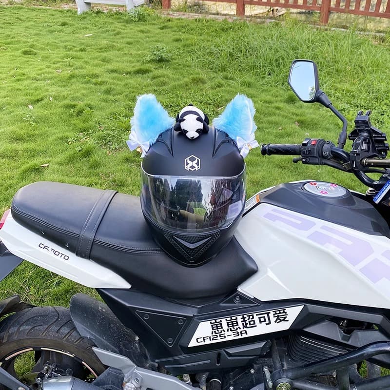3D Blue Cat Ear Helmet Decoration Motorcycle Electric Scooter Helmet Ski Helmet Accessory Plush Versatile Detachable