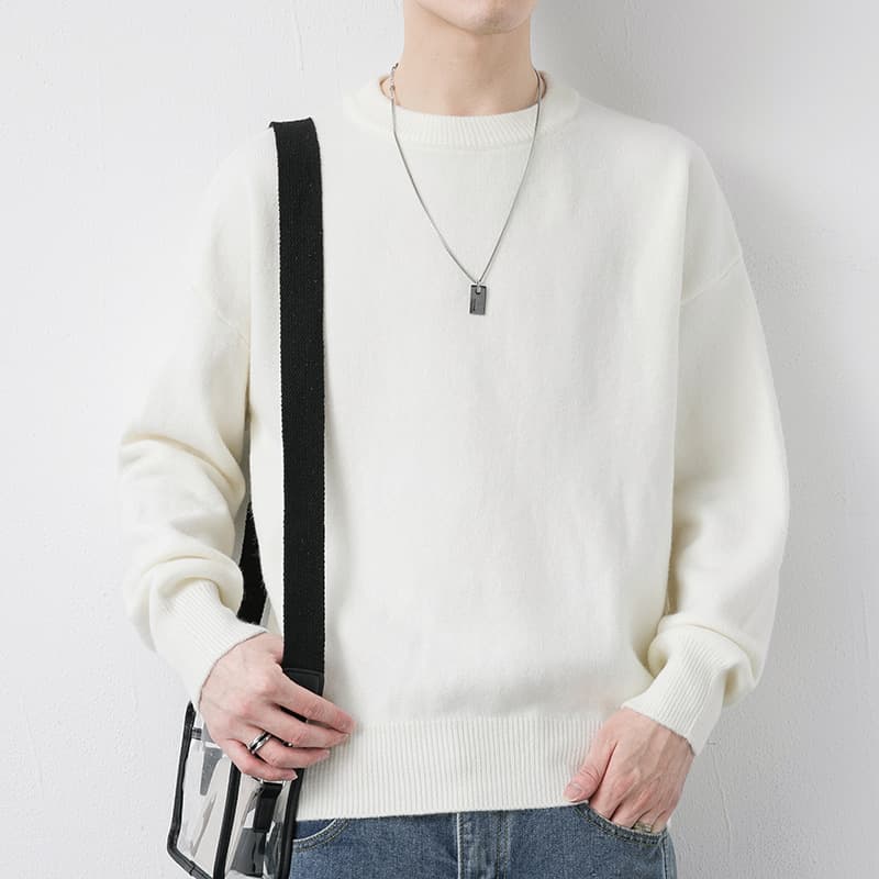Solid Color Sweater for Men 2025 Autumn/Winter Korean Style Thickened Knit White Inner Layer Turtleneck