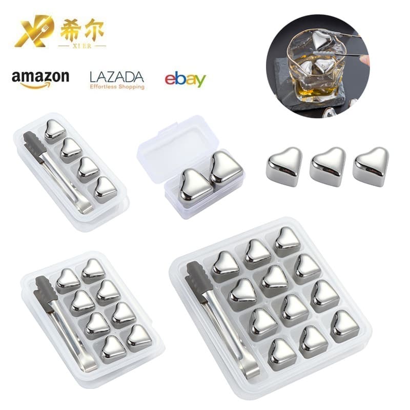 Heart-Shaped 304 Stainless Steel Ice Cubes for Whiskey and Red Wine, Reusable Taste-Preserving Cooling Pellets