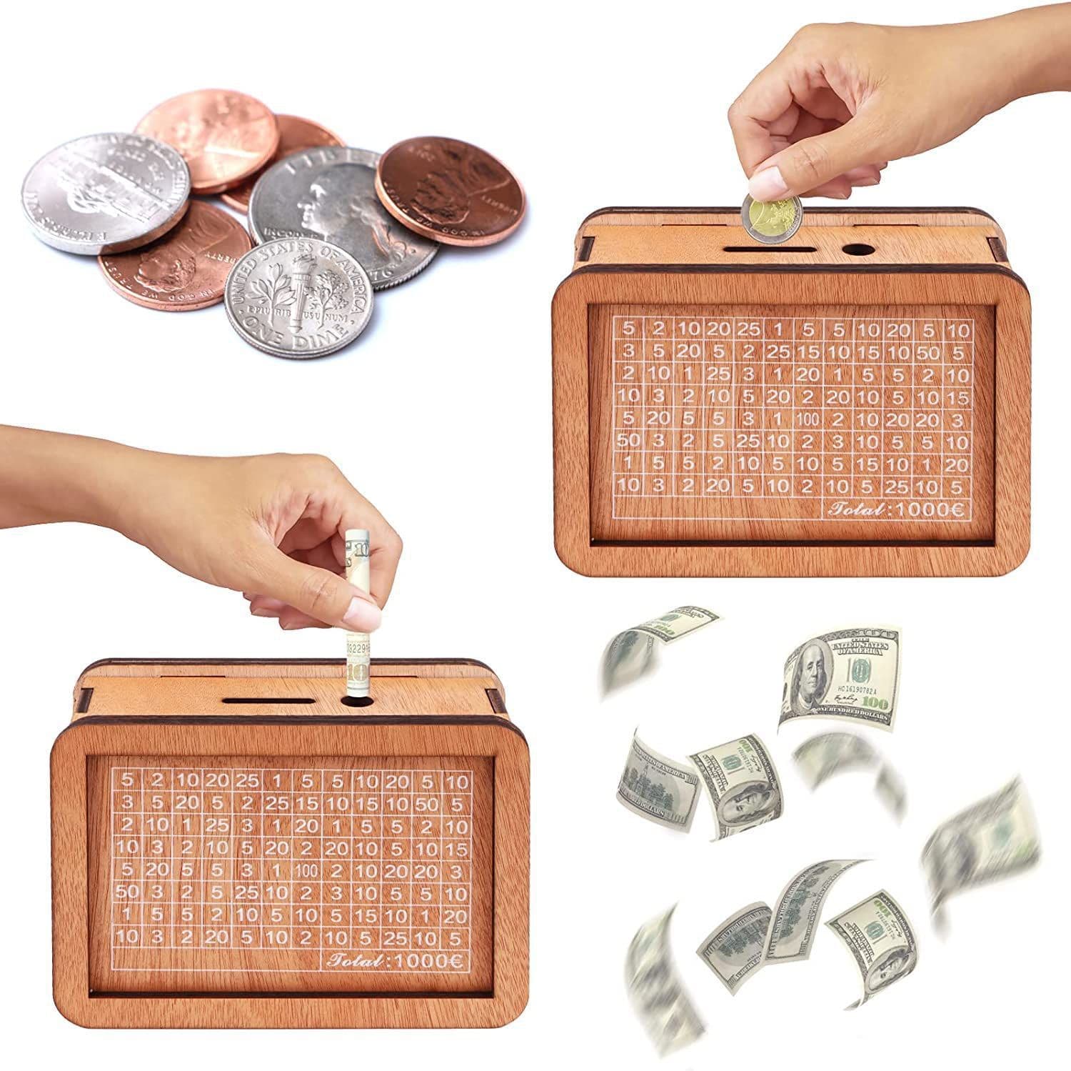 Cross-border Money Box with Counter, Wooden Craft, Wooden Piggy Bank, Coin Savings Box