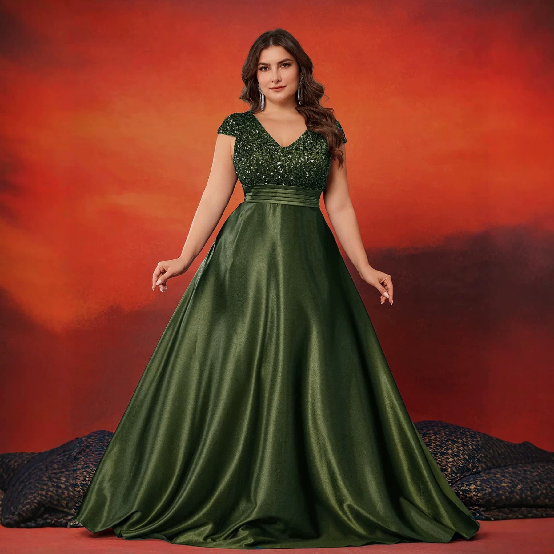 European and American V-Neck Evening Dress Plus Size New Sequin Elegant Long Dress Birthday Party Cross-Border Dress