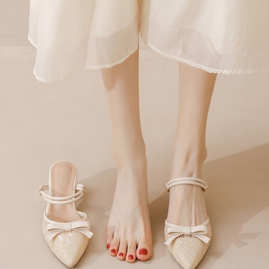 2026 Summer New Mid Heel Breathable Mesh Open-Toe Two-Way Sandals Pointed Toe Sexy Women's Shoes Versatile Chunky Heel Slippers