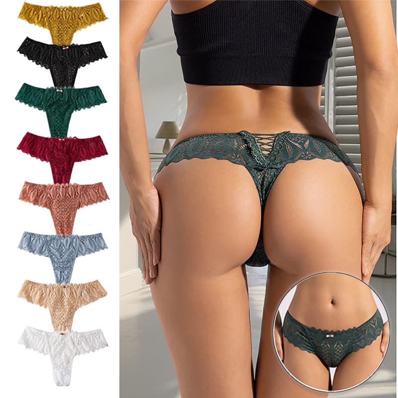 Sexy lace low-rise T-back thong for women, breathable with hollow seamless seductive transparent panties, new foreign trade style.