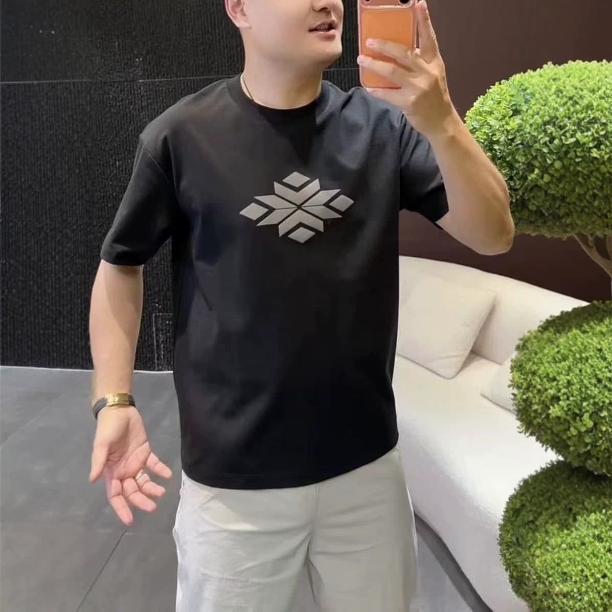 Geometric Minimalist Style Round Neck Printed Short Sleeve Cotton Top Teen Boys Same Style Summer Short Sleeve T-Shirt