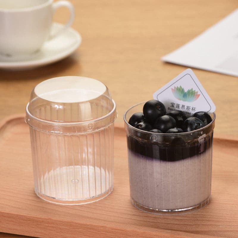 Mousse cup, pudding cup, wood bran cup, jelly cup, striped hard plastic disposable cup with lid, thickened yogurt cup