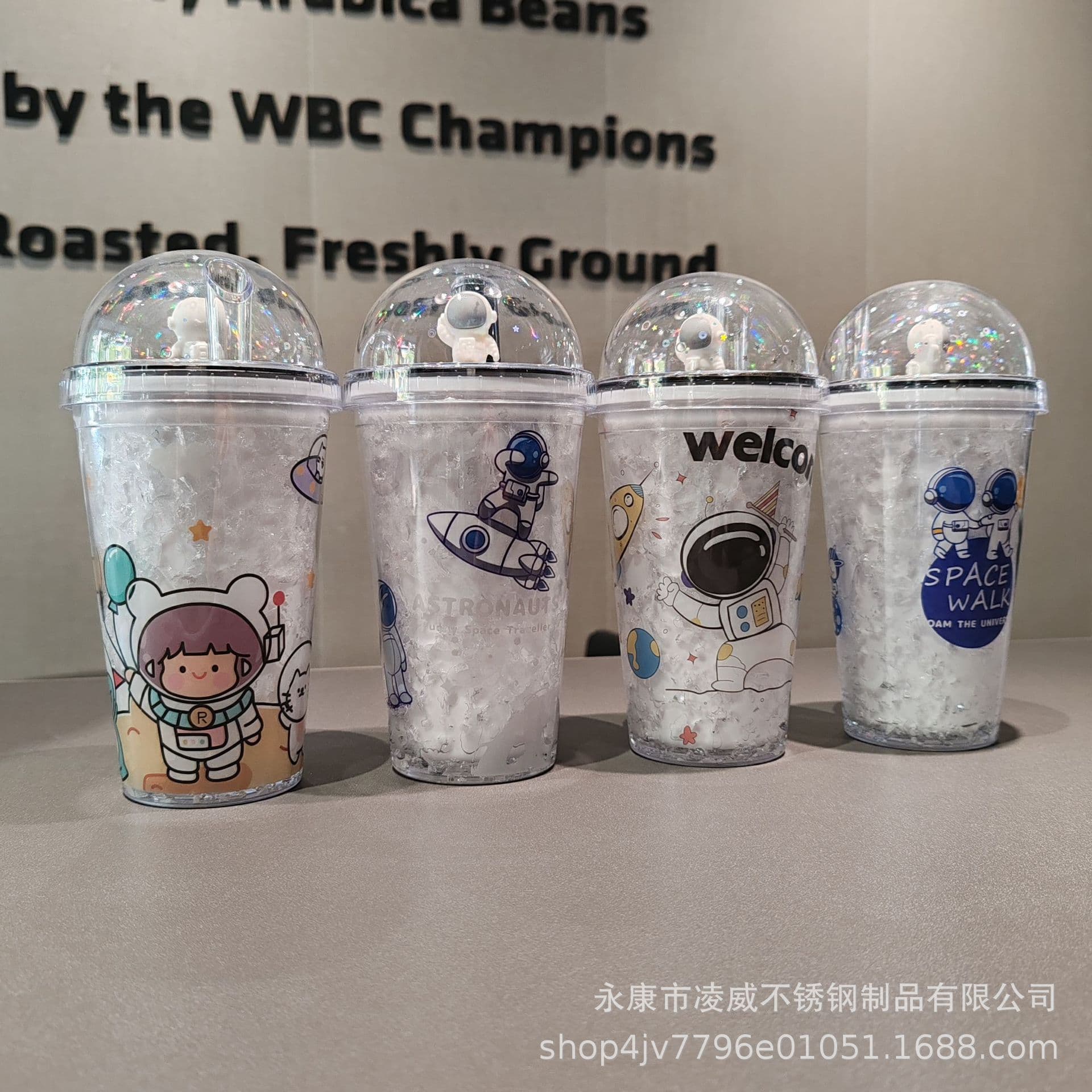 450ml plastic ice cup fresh cold drink juice crushed ice cup double-layer ice cool cup white astronaut cup straw cup