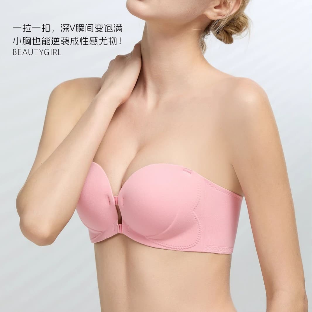 Original Strapless Non-Slip Sexy Intimates Women's Front Button Push-Up Small Breasts Showing Big Beauty Backless Invisible Push-Up Bra