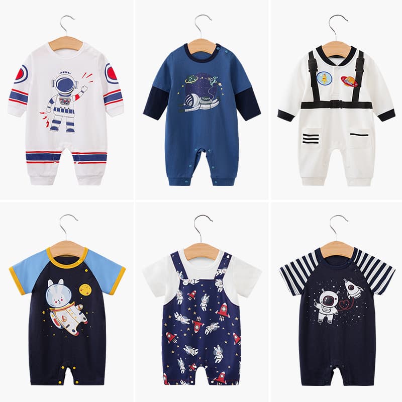 Newborn Onesie Spring/Summer Long-sleeve Astronaut Romper Cute Baby Bodysuit Cartoon Going-out Trendy Children's Wear