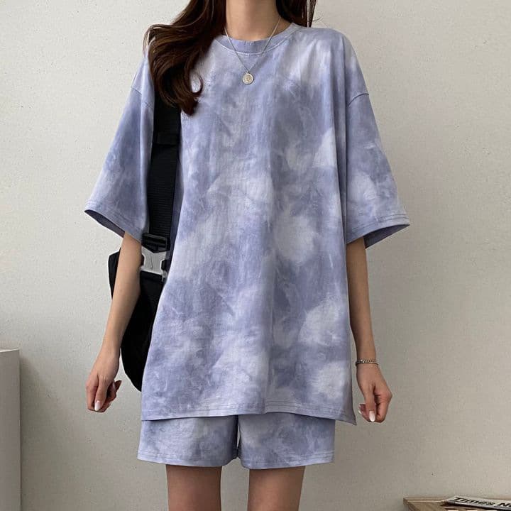 Manufacturer Blue Casual Shorts Set Cute Round Neck Two-Piece Summer 2024 New Short Sleeve Sportswear