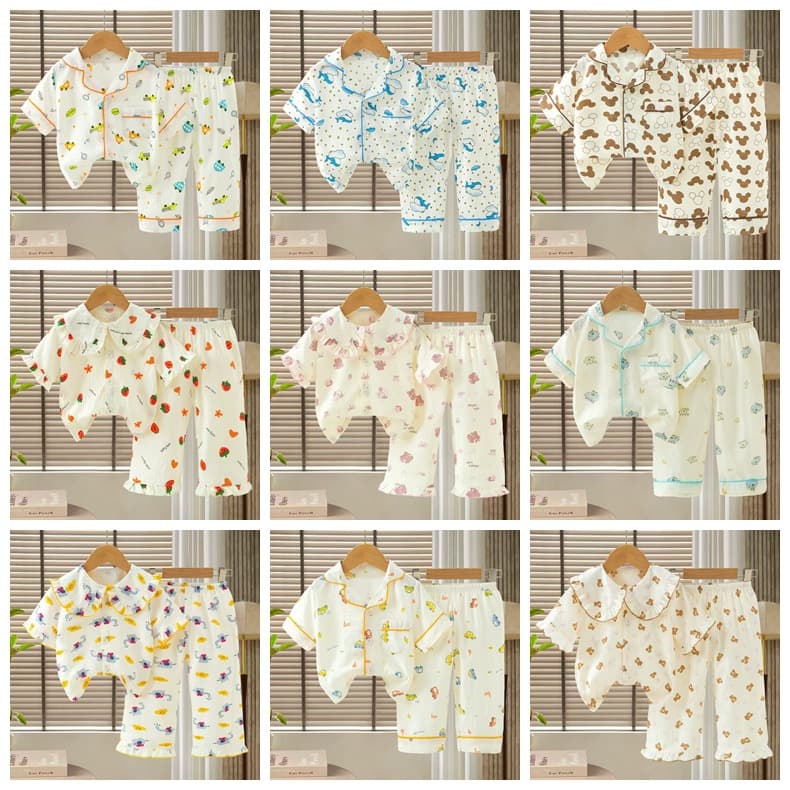 Pajamas for Kids 2026 Cloud Cotton Children's Sleepwear Summer Style Button-Down Short Sleeve Long Pants
