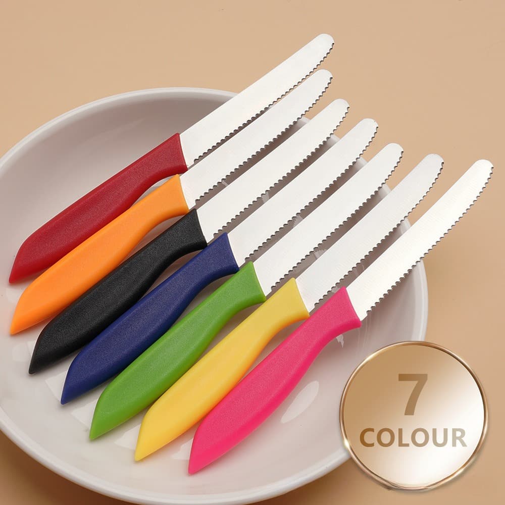 Cross-border bestseller kitchen household steak knife plastic handle stainless steel steak knife round tip pointed tip fruit steak knife in stock