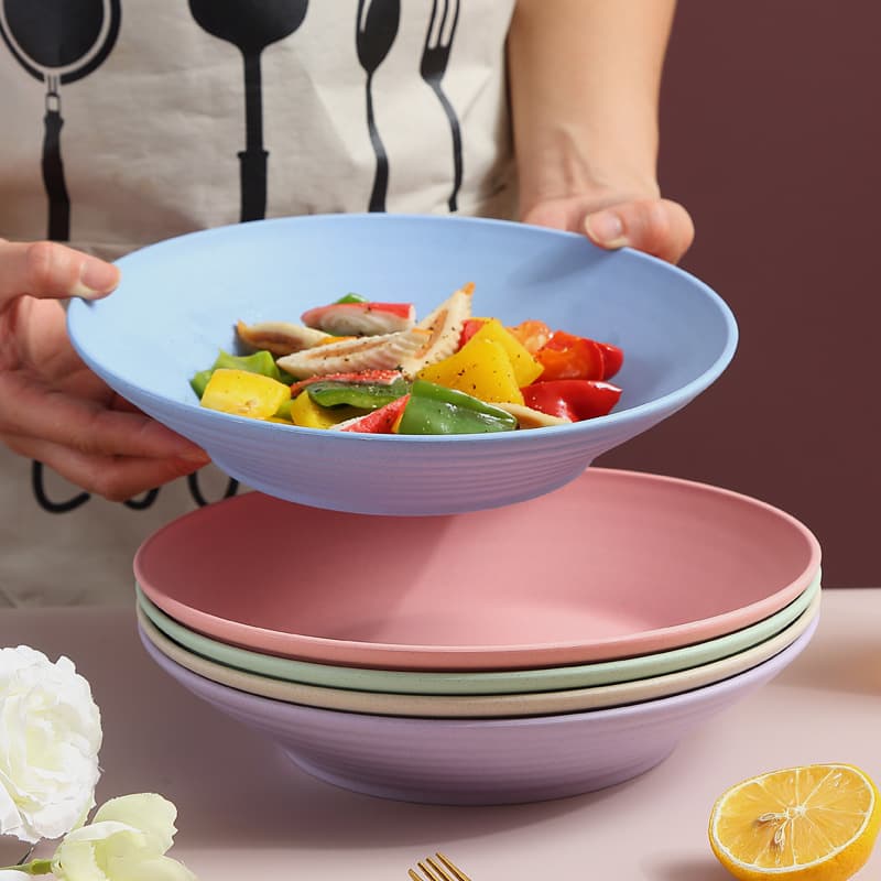 Deepened Plastic Dinner Plates Set Anti-Fall Creative Round Plates for Personalized Dining Experience Modern Simple Style
