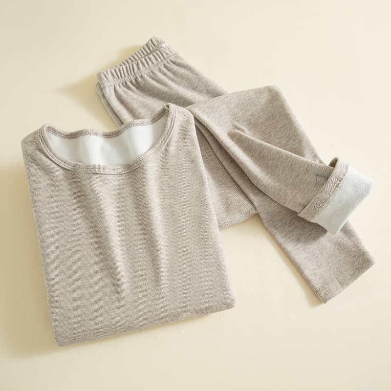 Double-sided fleece thermal underwear set for women, new autumn and winter style, fleece-lined, thickened, slim fit, elastic, two-piece inner wear base layer set