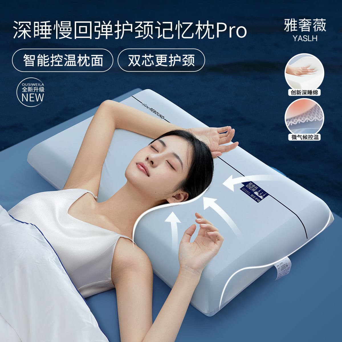 Deep sleep pillow dual-core zero-pressure slow-rebound memory foam hotel sleep aid pillow pair with neck support