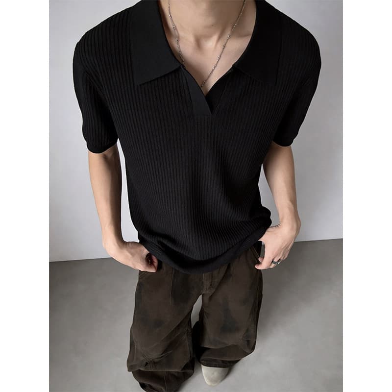In Stock 2026 Summer Old Money Style Retro Plus Size Textured Short-Sleeve Knit T-Shirt for Men