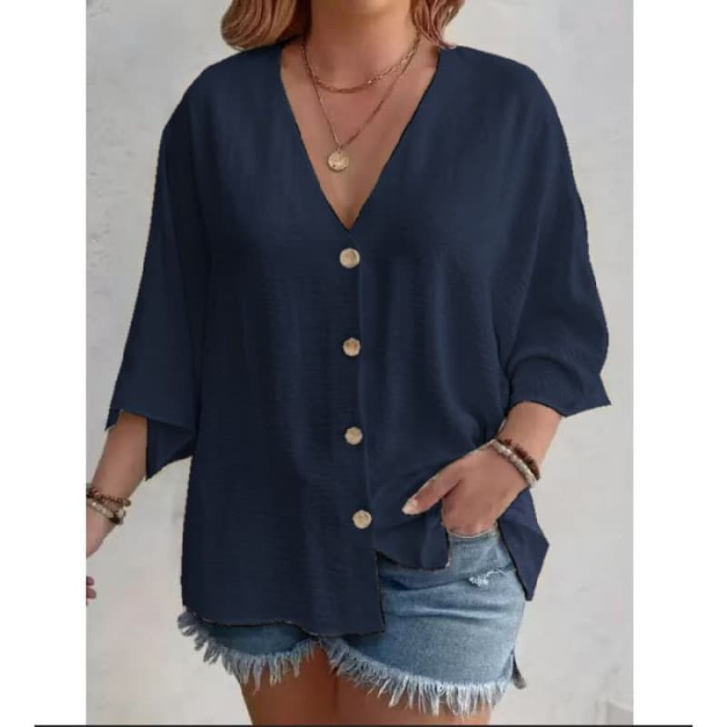 Women's Solid Color Spring/Summer Plus Size Casual Cardigan European and American Blouse Button Cross-border New Arrival Breathable