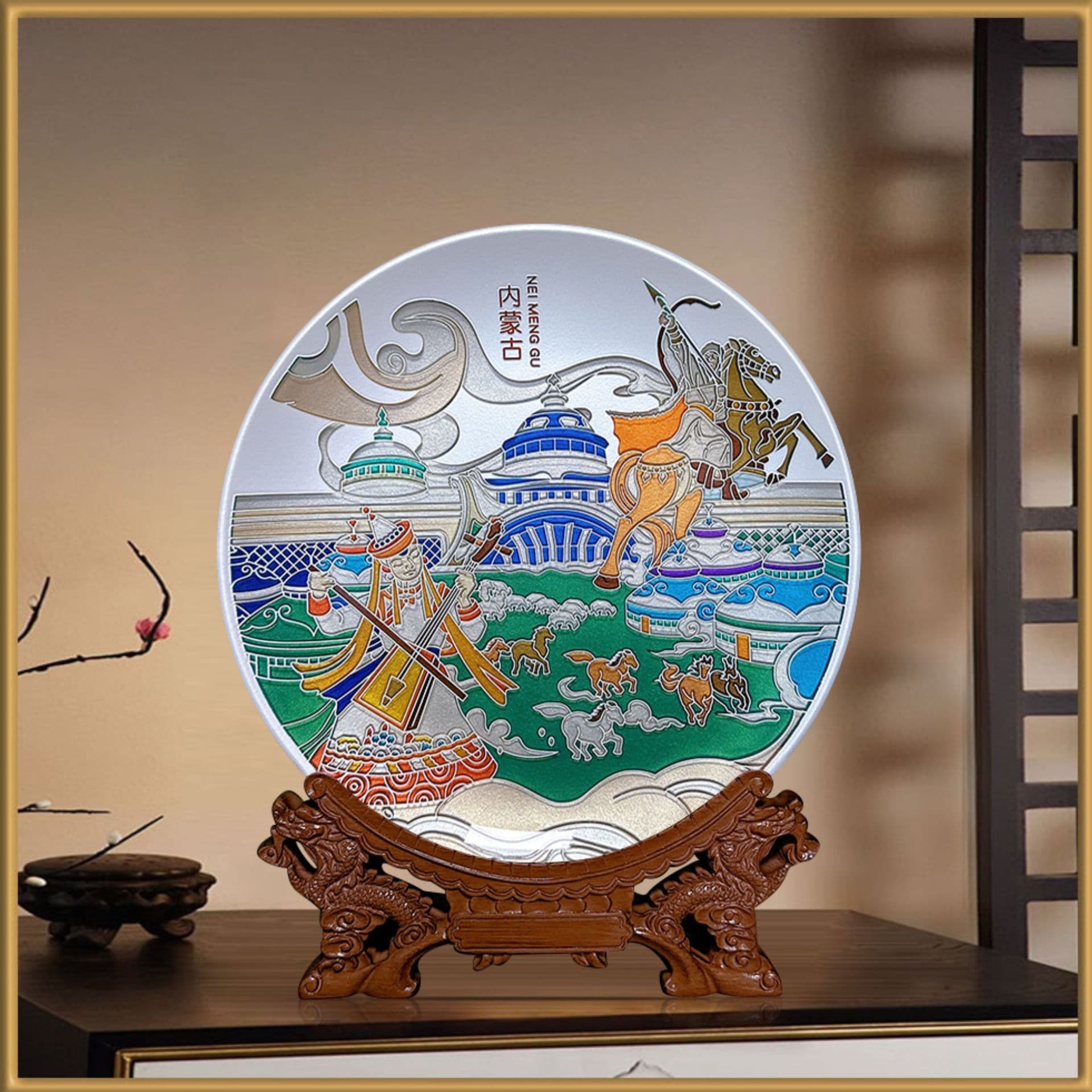 Baifu Ten-Year-Old Shop Crafted Crystal Carving Commemorative Plate, Cityscape Craft Ornament, Inner Mongolia Specialty Souvenir Plate