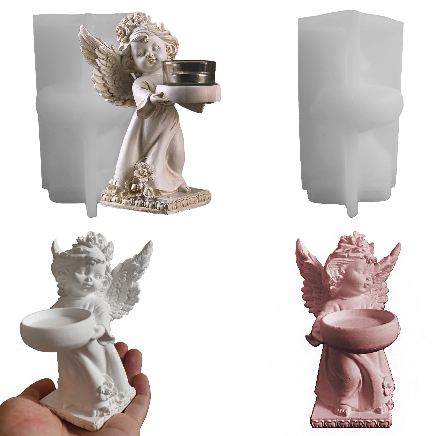 Nordic Retro Angel Holding Candlestick Silicone Mold for DIY Cross-border Wings Wreath Cherub Plaster Candle Holder